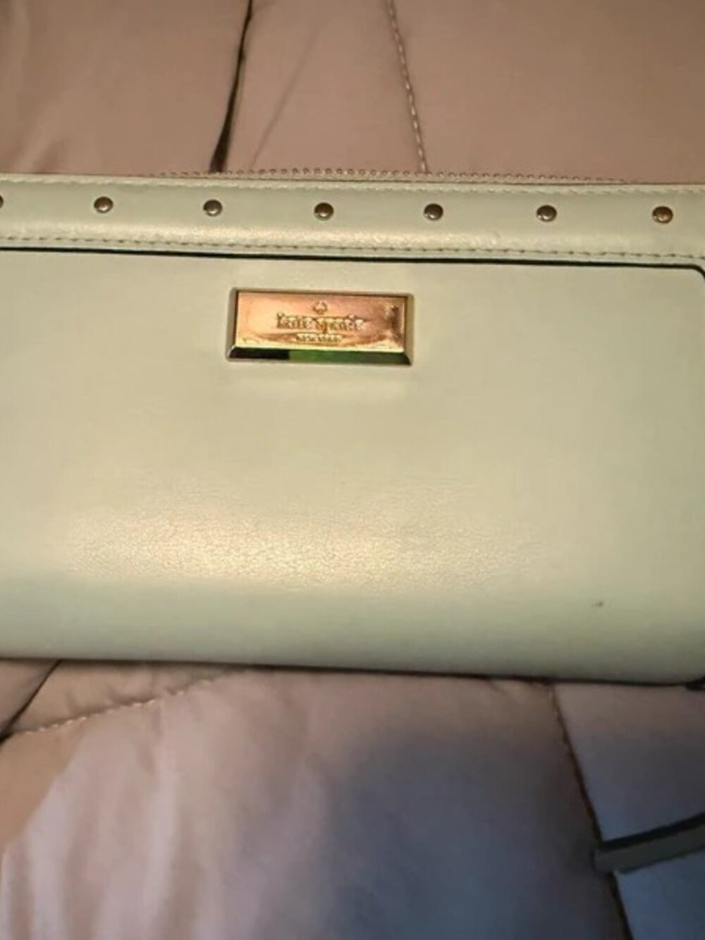 kate Spade Mint Green Leather Wallet with Gold Plaque